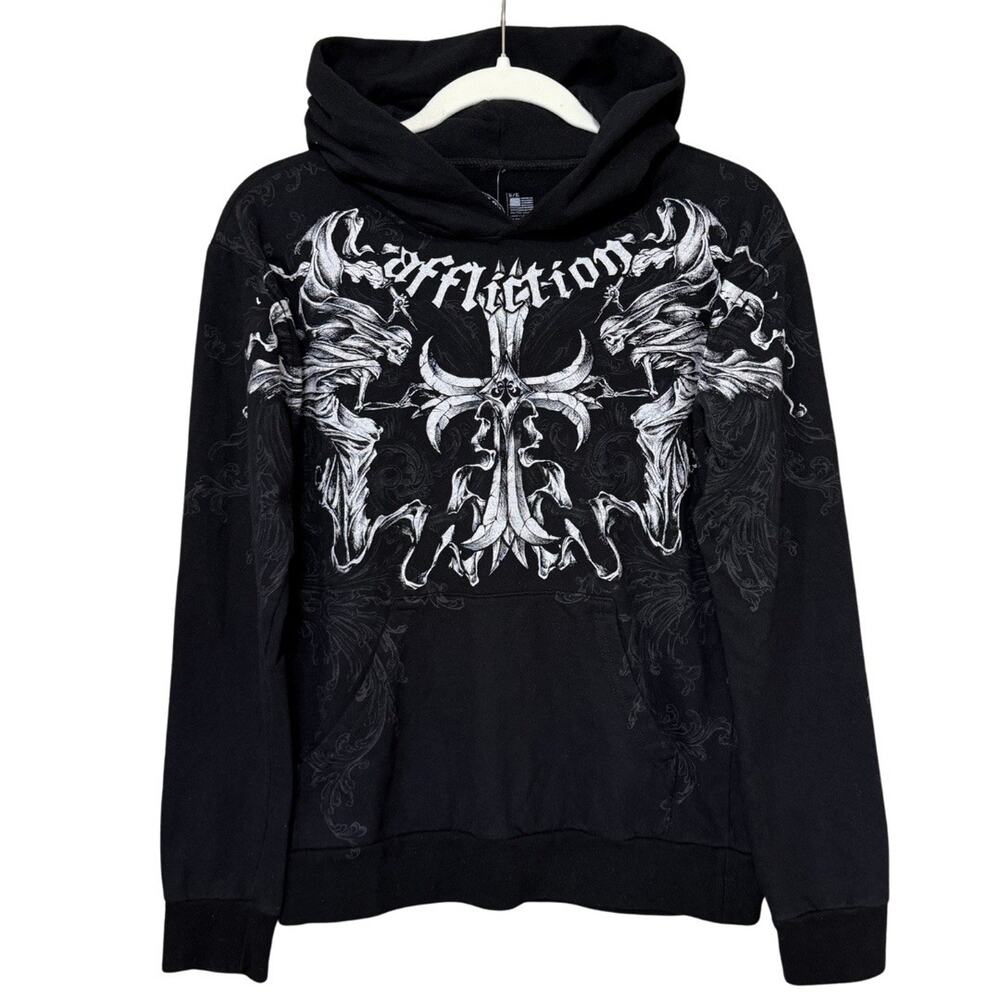 Affliction Youth Hoodie Boy’s M Black Long Sleeve Pullover Streetwear Grunge NWT